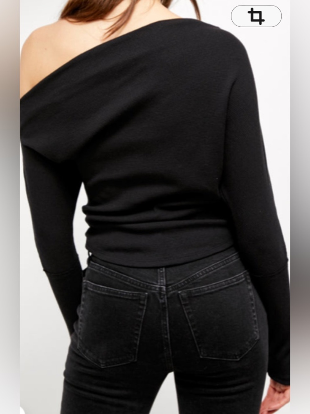 We The Free Black Fiji Asymmetrical Off-Shoulder Long Sleeve Waffle Knit Top - Picture 4 of 8